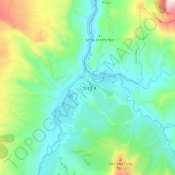 Mapa topográfico Charalá, altitud, relieve
