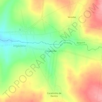 Mapa topográfico Cocalzinho, altitud, relieve
