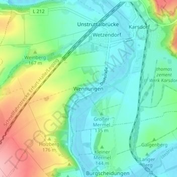 Mapa topográfico Wennungen, altitud, relieve