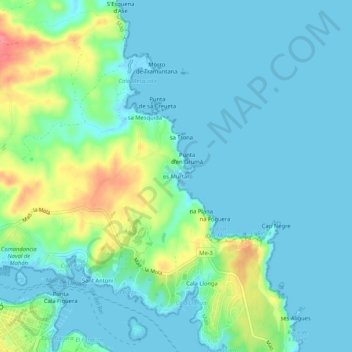 Mapa topográfico es Murtar, altitud, relieve