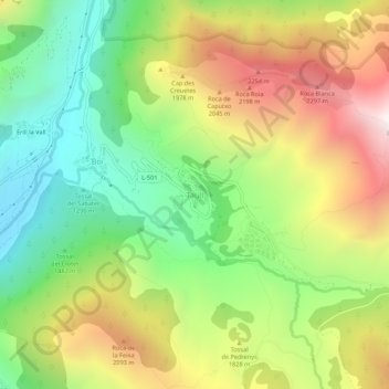 Mapa topográfico Taüll, altitud, relieve