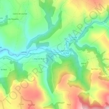Mapa topográfico Lusío, altitud, relieve