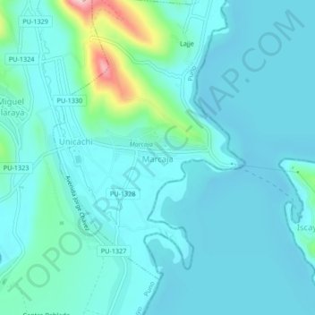 Mapa topográfico Marcaja, altitud, relieve