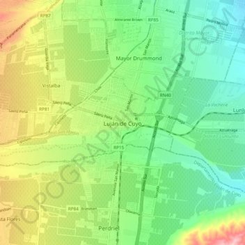 Mapa topográfico Luján de Cuyo, altitud, relieve