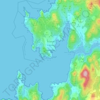 Mapa topográfico Camariñas, altitud, relieve