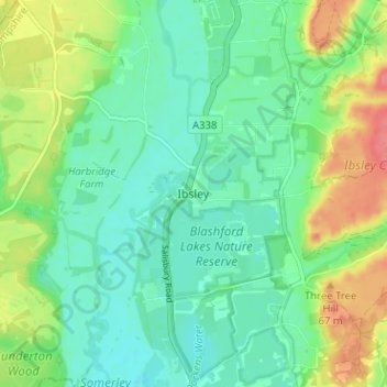 Mapa topográfico Ibsley, altitud, relieve