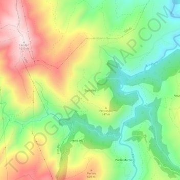 Mapa topográfico Bustelos, altitud, relieve