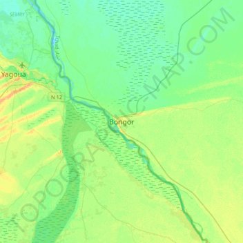 Mapa topográfico Bongor, altitud, relieve