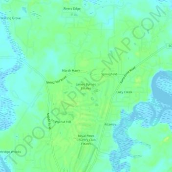 Mapa topográfico James Byrnes Estates, altitud, relieve