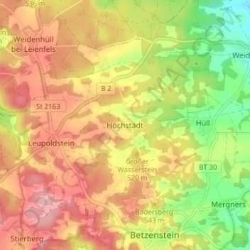 Mapa topográfico Höchstädt, altitud, relieve