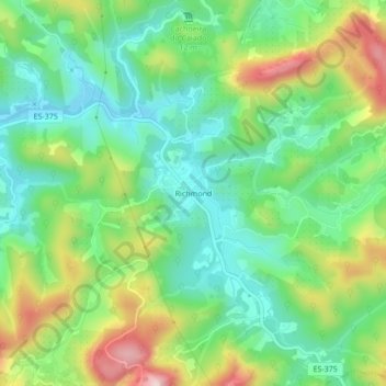 Mapa topográfico Richmond, altitud, relieve