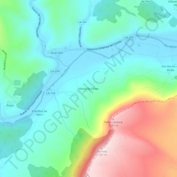 Mapa topográfico Villota de Elines, altitud, relieve