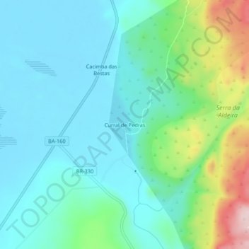 Mapa topográfico Curral de Pedras, altitud, relieve