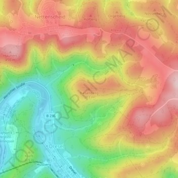 Mapa topográfico Biesenberg, altitud, relieve