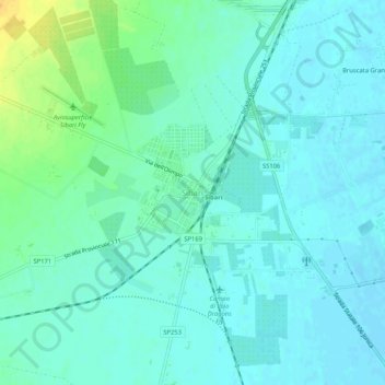 Mapa topográfico Sibari, altitud, relieve