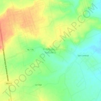 Mapa topográfico El Refugio (El Nopalito), altitud, relieve