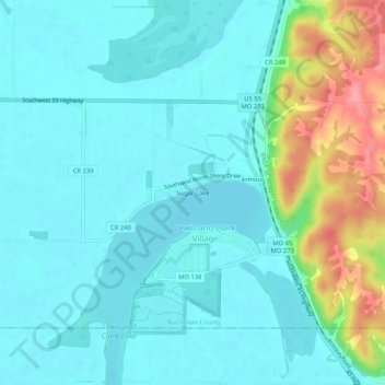 Mapa topográfico Sugar Lake, altitud, relieve