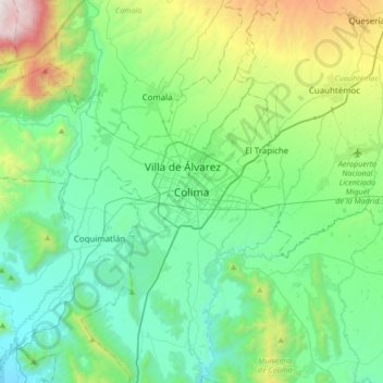 Mapa topográfico Colima, altitud, relieve