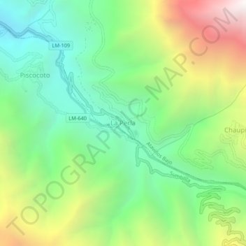 Mapa topográfico La Perla, altitud, relieve