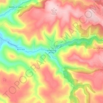 Mapa topográfico Moradillo de Sedano, altitud, relieve