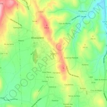 Mapa topográfico Seiceira, altitud, relieve