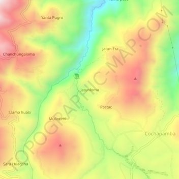 Mapa topográfico Jatunloma, altitud, relieve