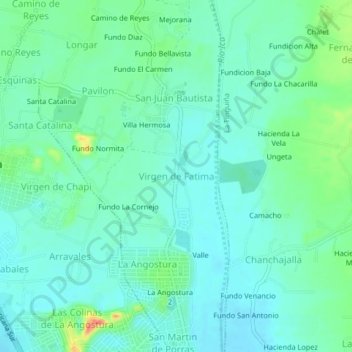 Mapa topográfico Virgen de Fatima, altitud, relieve