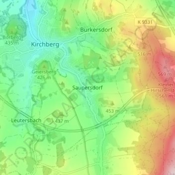 Mapa topográfico Saupersdorf, altitud, relieve