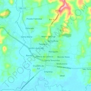 Mapa topográfico Taquara, altitud, relieve