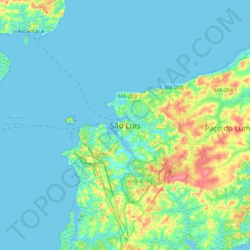 Mapa topográfico São Luís, altitud, relieve