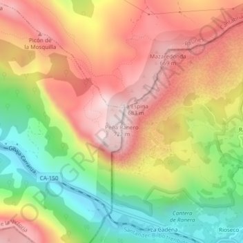 Mapa topográfico Peña Ranero, altitud, relieve