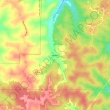 Mapa topográfico Monday, altitud, relieve