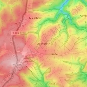 Mapa topográfico Udenbreth, altitud, relieve