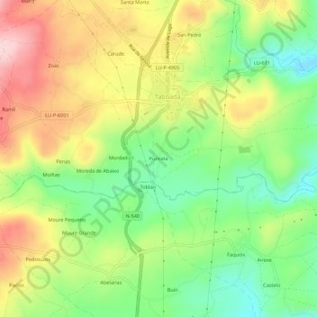 Mapa topográfico Puricela, altitud, relieve