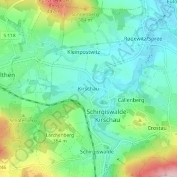 Mapa topográfico Kirschau, altitud, relieve