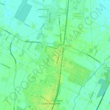 Mapa topográfico Funo di Argelato, altitud, relieve