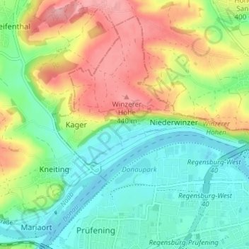 Mapa topográfico Oberwinzer, altitud, relieve