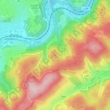 Mapa topográfico Kutschenberg, altitud, relieve