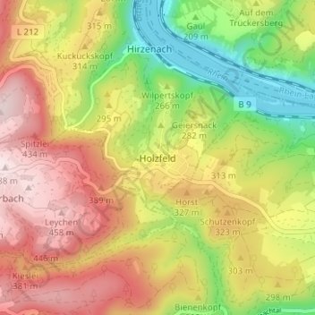 Mapa topográfico Holzfeld, altitud, relieve