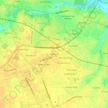 Mapa topográfico Dellwood, altitud, relieve