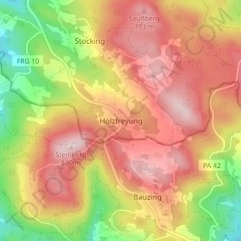 Mapa topográfico Holzfreyung, altitud, relieve