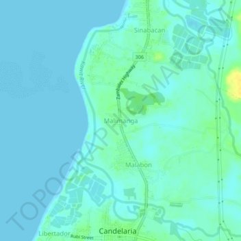 Mapa topográfico Malimanga, altitud, relieve