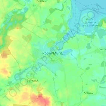 Mapa topográfico Röbel/Müritz, altitud, relieve