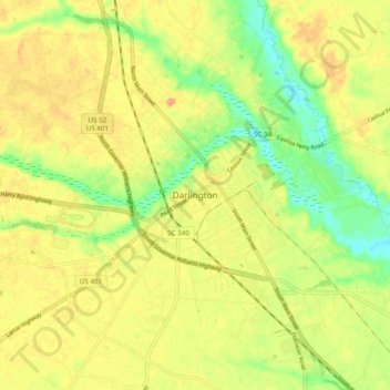 Mapa topográfico Darlington, altitud, relieve