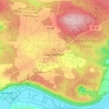 Mapa topográfico Haunstetten, altitud, relieve