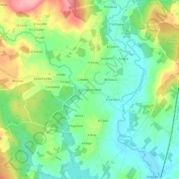 Mapa topográfico O Campo Xesteda, altitud, relieve
