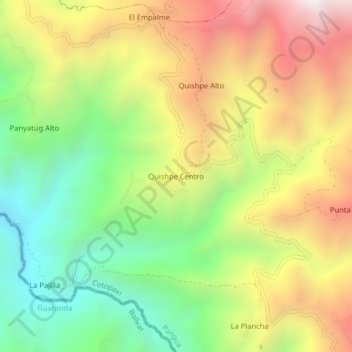 Mapa topográfico Quishpe Centro, altitud, relieve