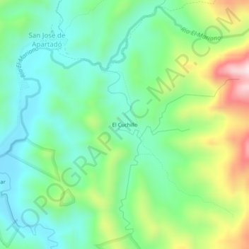 Mapa topográfico El Cuchillo, altitud, relieve