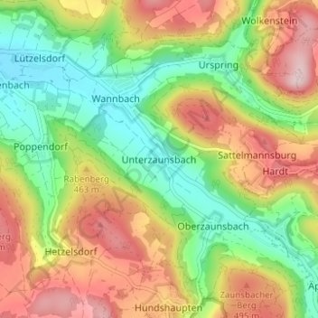 Mapa topográfico Unterzaunsbach, altitud, relieve