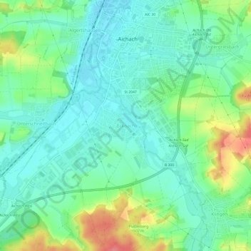 Mapa topográfico Ecknach, altitud, relieve